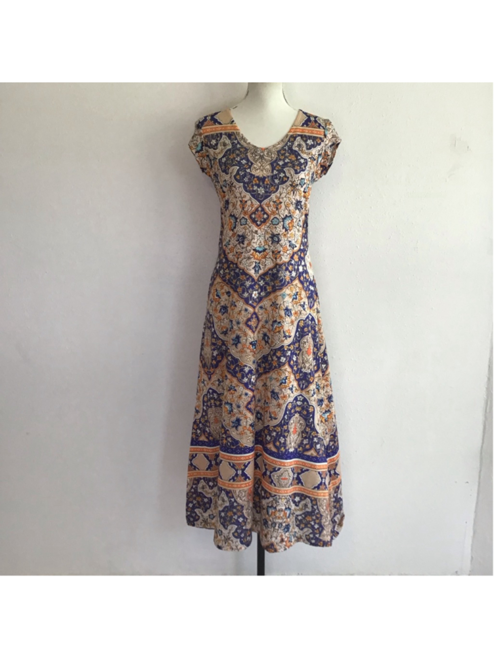 Habitat Women Relaxed Blue Beige Patterned Maxi Dress S